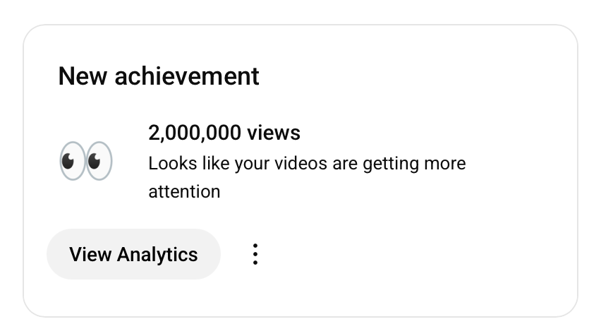 Just crossed 2M views cumulative on the <a href="/the_interface_/">the interface</a>'s car channel on YouTube. Thanks everyone for your support 😀