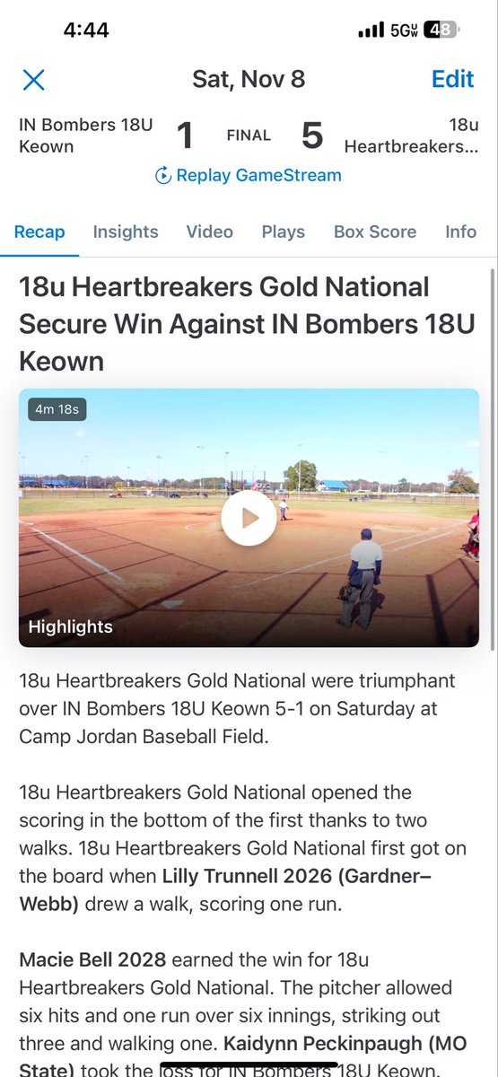 “🐻🚨Buc-ee Alert🚨🐻

2028 Macie Bell pitched 6 innings with 6 hits, 3k &amp; with 1 earn run in 1st game at Scenic City Showcase tonight 💪💔 <a href="/Macie_Bell_/">Macie Bell 2028 RHP</a> <a href="/ConnectSports_/">Connect Sports</a>