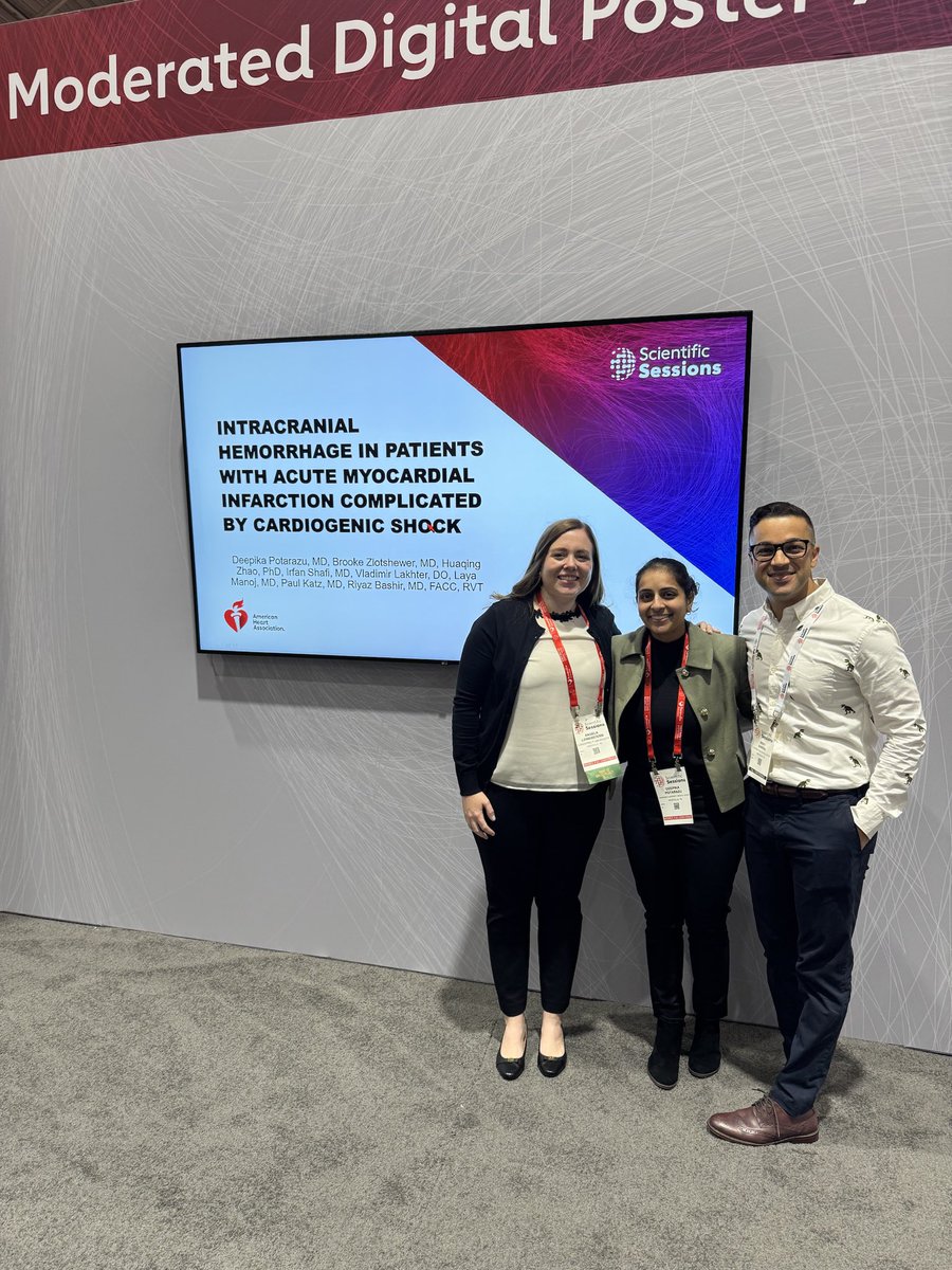 🧠 ICH incidence is 10x higher in pt with AMI-CS + tMCS compared to AMI alone 

🫀VA-ECMO and acute ischemic stroke are the biggest predictors

⚡️ The #ICHcal score predicts ICH risk in pt with AMI-CS

Thanks to <a href="/RiyazBashir/">Riyaz Bashir</a>! Shoutout to <a href="/RickyHansra/">Ricky Hansra, MD 🫀</a> @A_Lowenstern 

#AHA25