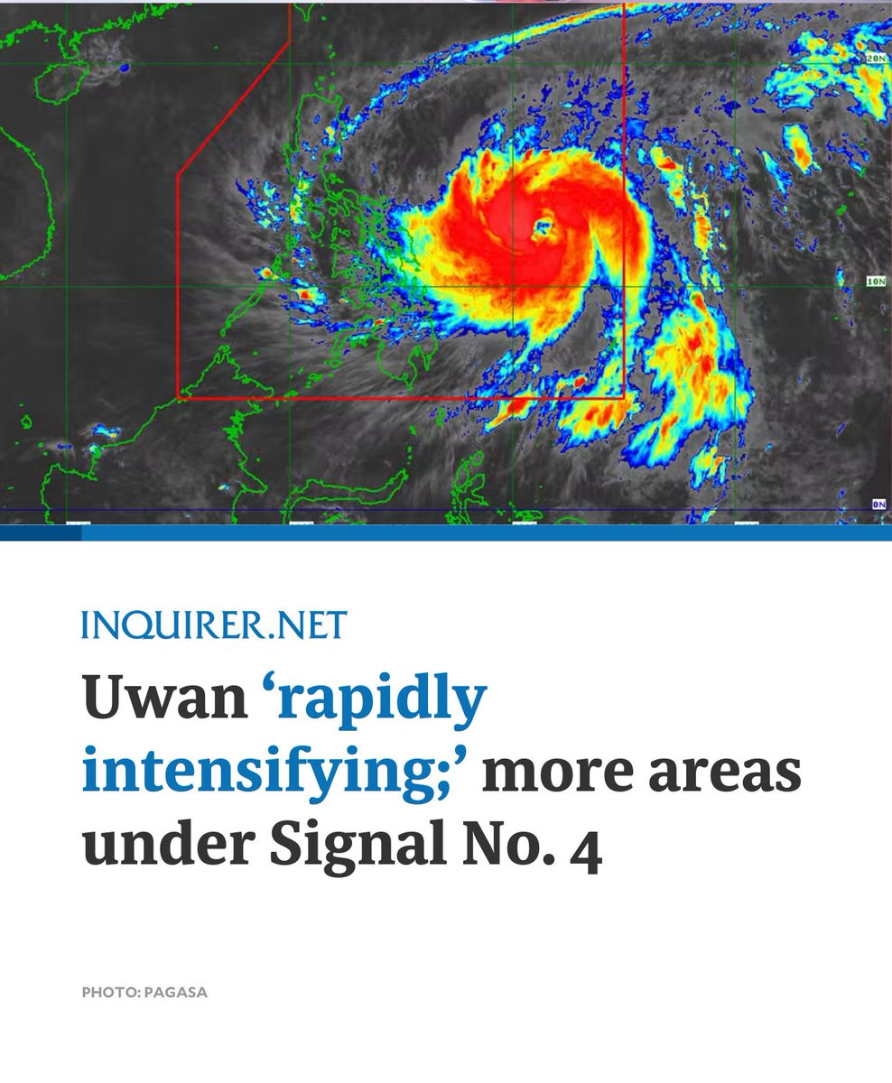 Typhoon Uwan (international name: Fung-wong) is “rapidly intensifying” as it moves closer to Catanduanes province, the Philippine Atmospheric, Geophysical and Astronomical Services Administration (Pagasa) said in its latest bulletin on early Sunday morning.

READ MORE: