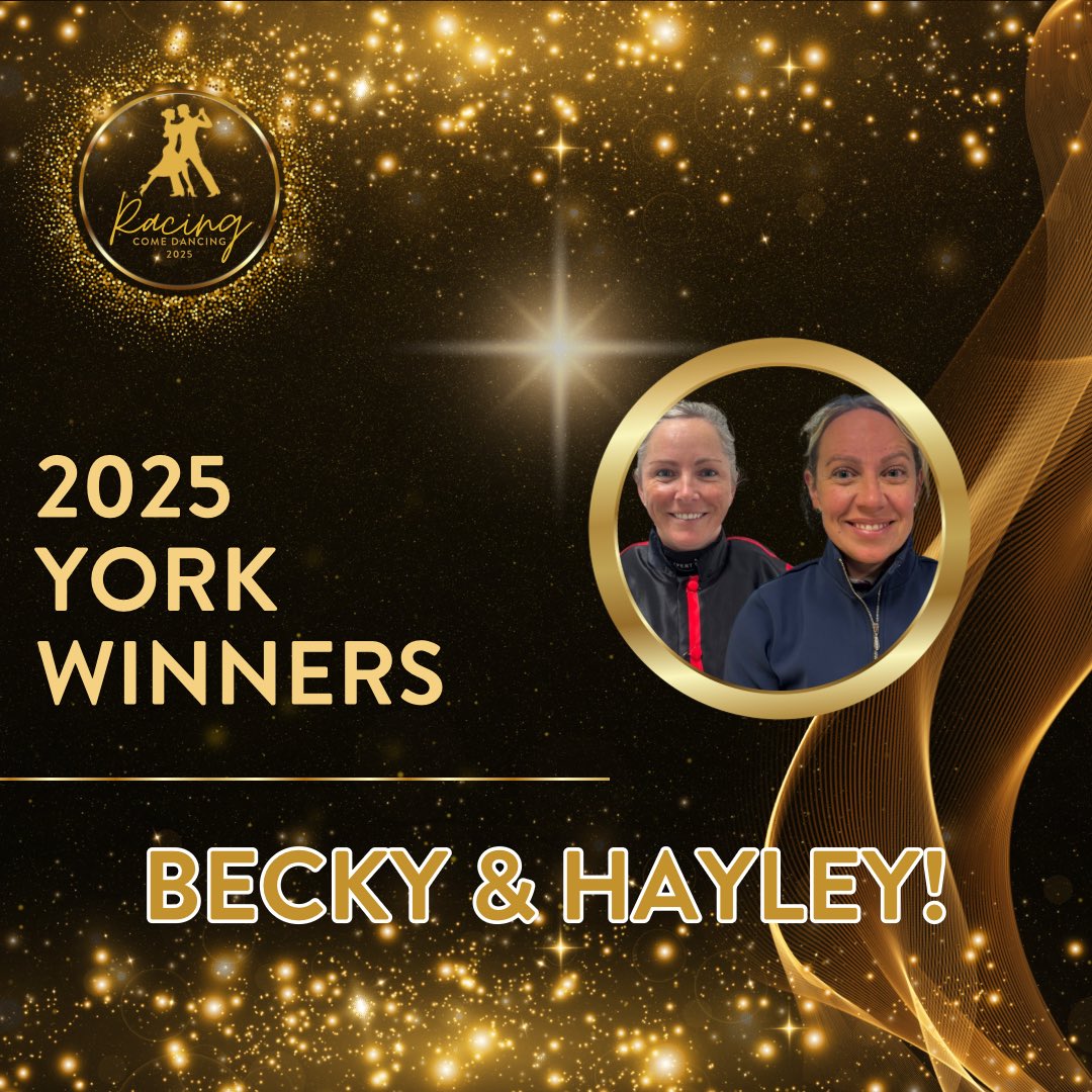 Racingwelfare's tweet photo. ✨Winners announced✨ The #RacingComeDancing champions at York Racecourse are… BECKY SMITH &amp; HAYLEY CLEMENTS 💃🕺

👏 Huge congratulations to our amazing winners — and to every incredible dancer who lit up the dancefloor in support of @RacingWelfare https://t.co/eTZsElHbQv