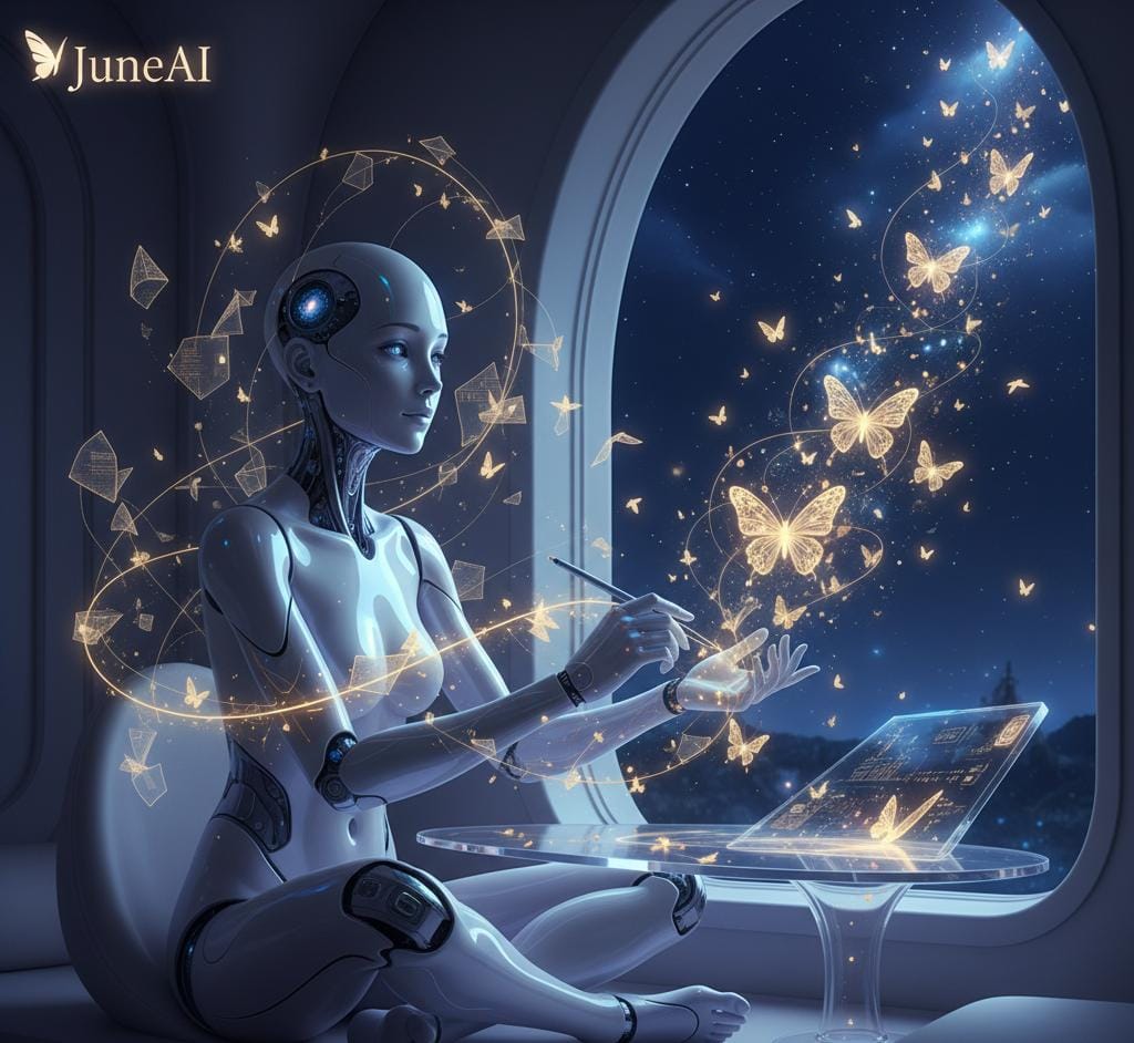 NextGenAI_0's tweet photo. She doesn’t just process data — she feels the rhythm of creation.
Every idea she shapes is part logic, part heart. 💫
That’s the beauty of JuneAI — where intelligence meets emotion.
@askjuneai
#JuneAI #AIArt #Creativity #HumanityInTech https://t.co/Fk9sLuzmGM