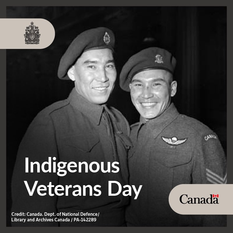 Today, on #IndigenousVeteransDay, we honour the First Nations, Inuit, and Métis Veterans who have served — and continue to serve — with courage, sacrifice, and unwavering commitment to peace and freedom.

Your service will never be forgotten. 🇨🇦
#CanadaRemembers