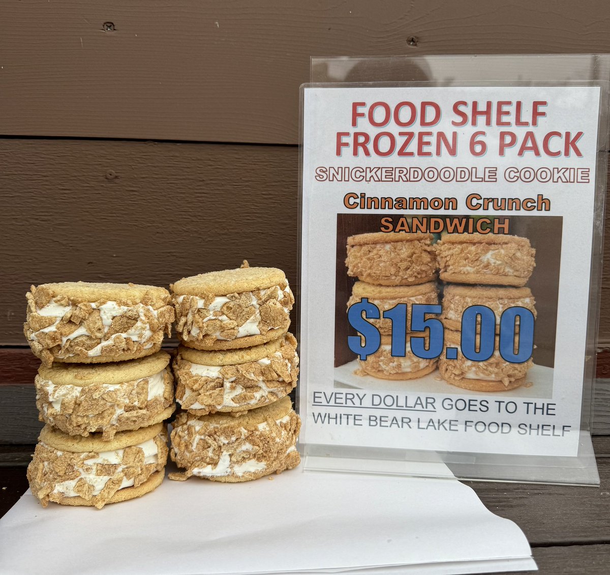 Our Snickerdoodle Cinnamon Crunch ice cream sandwiches are back! One of our most loved 6-packs ever! 

Every dollar from your purchase goes directly to the White Bear Area Food Shelf! Your support makes a difference for families right here in our community!❤️