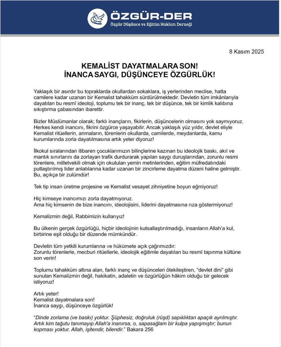 Kemalist Dayatmaları Kabul Etmiyoruz!