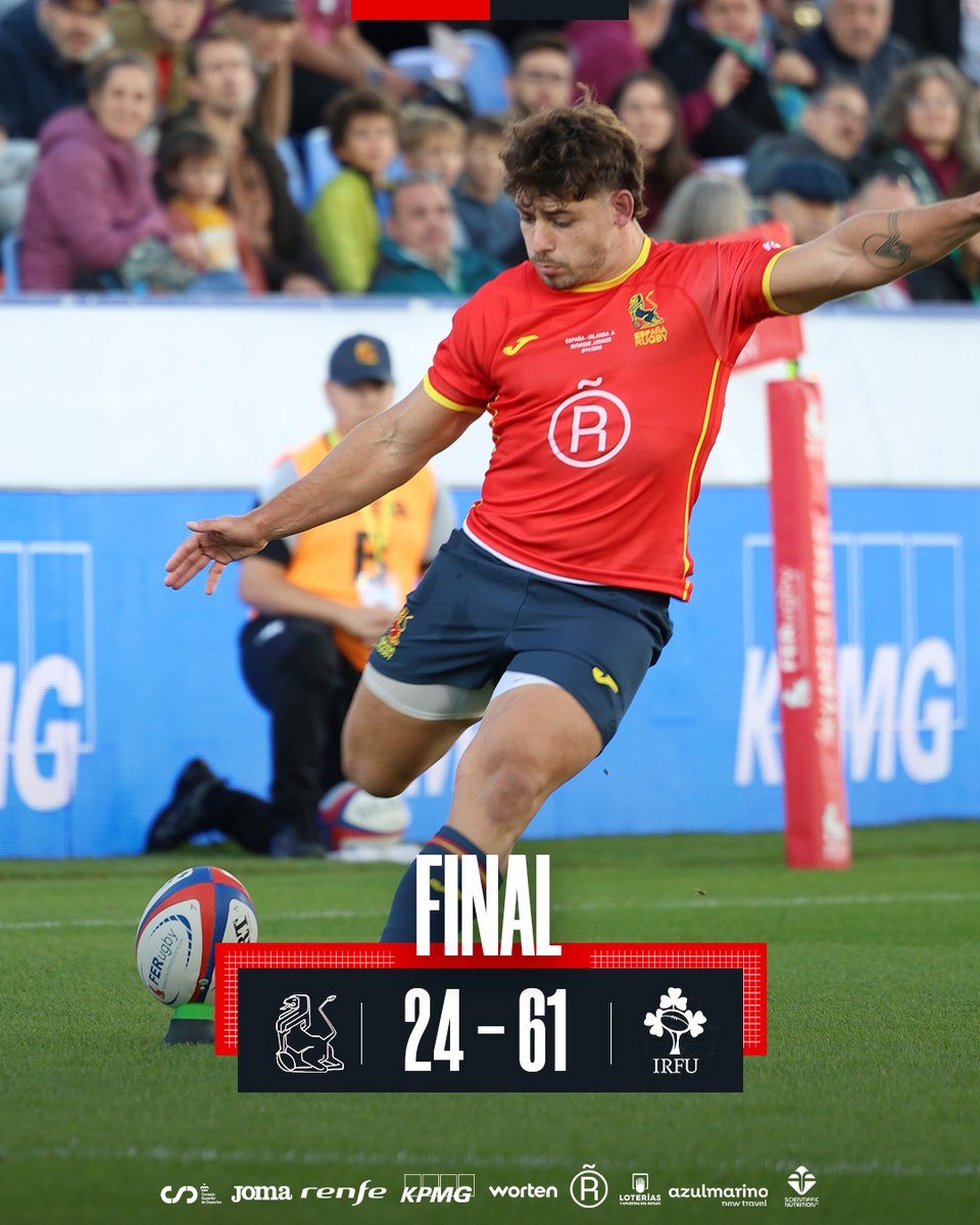 ferugby's tweet photo. 🔚 Final del partido 

🇪🇸 24-61 🇮🇪

#LoQueNosUne | #LosLeones https://t.co/v2Z6z0BUQe