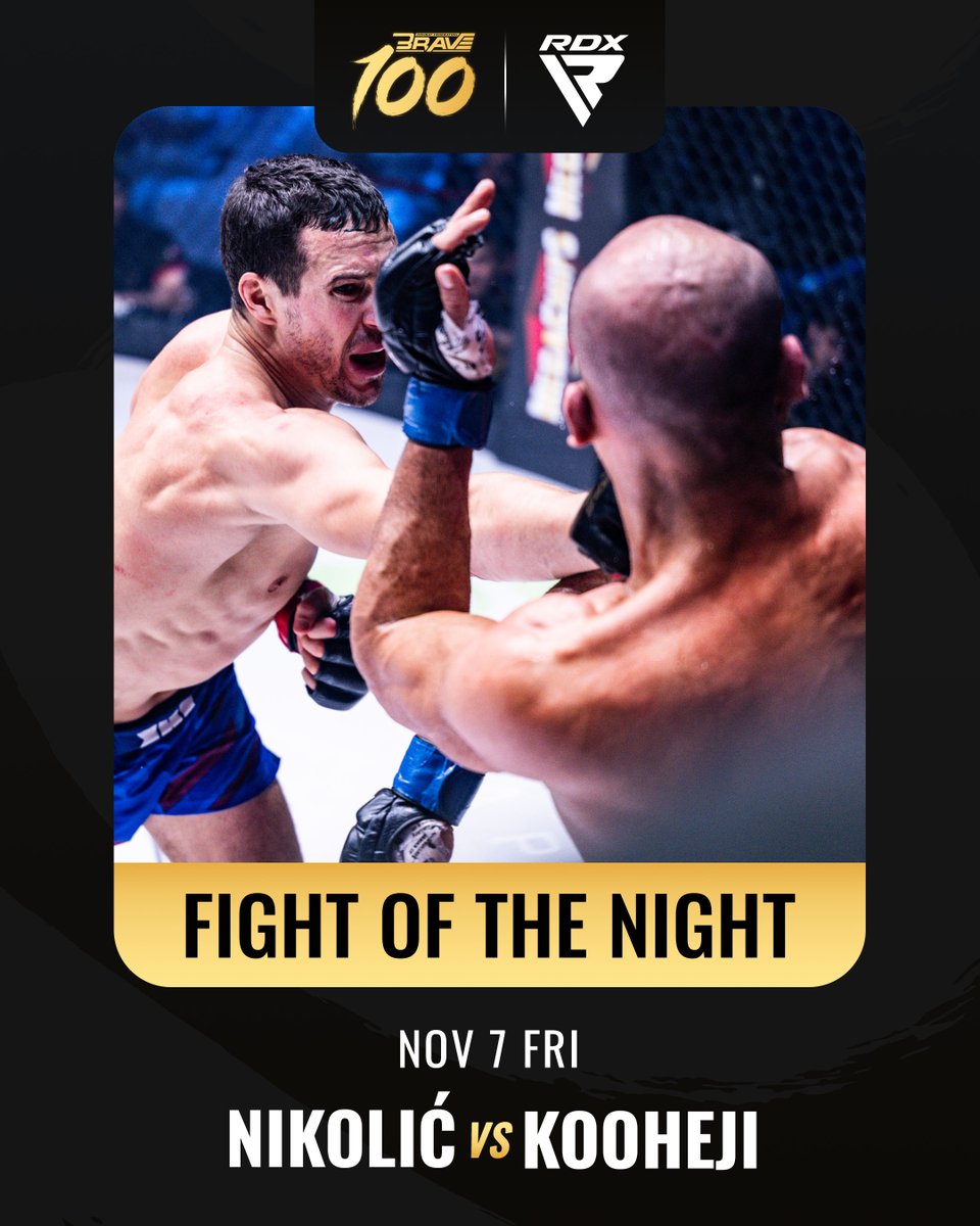 bravemmaf's tweet image. A Main Event worthy of the occasion!🏆 Nikolić vs Kooheji was your #BRAVE100 FOTN 👏🏻 

[#BRAVE100 | #Bahrain #البحرين | @rdx_sports @palavraresortbahrain @gac_bahrain]