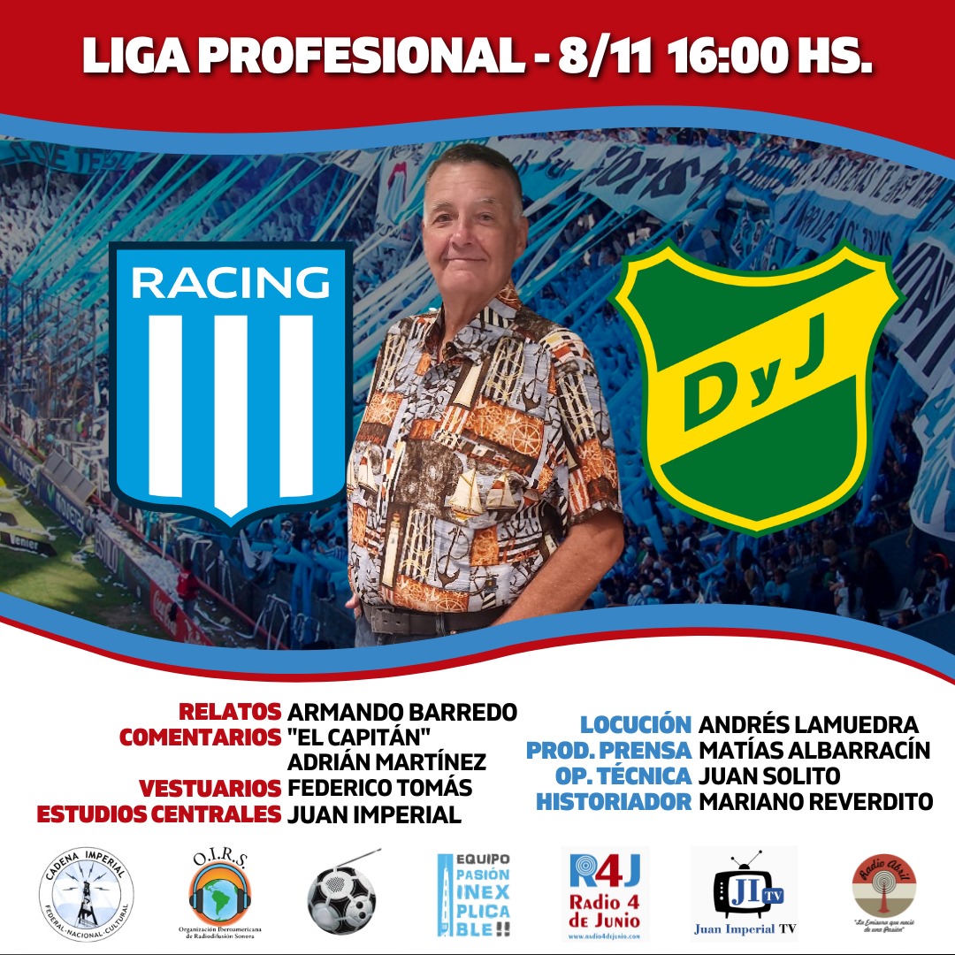 📌 <a href="/sentimarrab/">Sentimiento Arrabalero</a> - <a href="/lacabalgata2020/">La Cabalgata del Ascenso</a> 
⏰ 19:00
⚽️ <a href="/ItuzaingoPrensa/">Club Atlético Ituzaingó</a> 🆚 Sportivo Barracas
🏆 Primera C
🗣️ <a href="/GabiSouza1990/">GabiSouza</a>
🎙️ Gonzalo Almafuerte
📻 <a href="/radio4dejunio/">R4j Radio 4 de Junio</a>, <a href="/juanimperialtv/">Juan Imperial TV</a>, <a href="/cadenaimperial/">Cadena Imperial de Emisoras</a> y <a href="/oirsarg/">O.I.R.S.</a>
💻 radio4dejunio.com - youtube.com/@JuanImperialtv