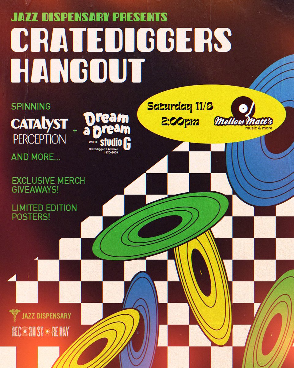 MellowMatts's tweet image. Jazz heads come hang with us this afternoon at 2pm as we celebrate the top shelf catalog of Jazz Dispensary! We’ll be checking out the new pressing of Catalyst - Perception as well as some other JD chestnuts. Plus, some great giveaways! 
.
#listentojazzdispensary 
#listentogether