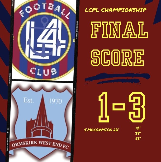 Disappointing performance today particularly in the first half, credit to <a href="/ormskirkWestEnd/">Ormskirk West End FC</a> who were worthy winners. Gotta bounce back next week. #L4 ⚓️