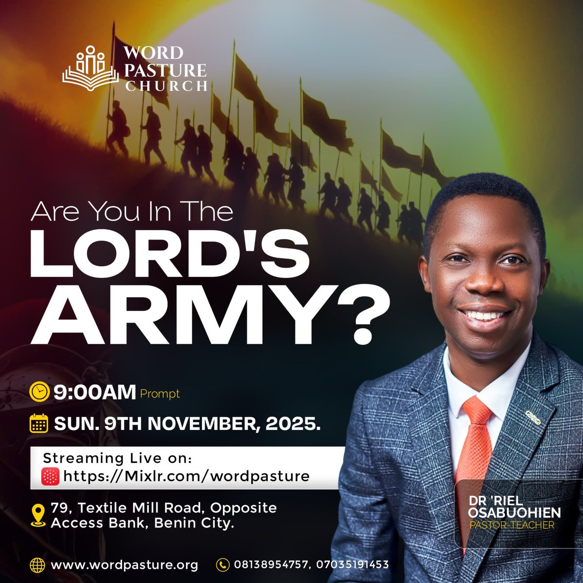 Wordpasture's tweet image. Sunday Service Invite💃🏾💃🏾

Are You in The Lord&apos;s Army?

Join us this Sunday for a powerful time of worship, teaching and divine alignment! ✨

Come excited, bring someone along, and get ready to receive all of Heaven&apos;s best! 

See you in church! 💃🏾

🔗: wordpasture.mixlr.com/events/4652717