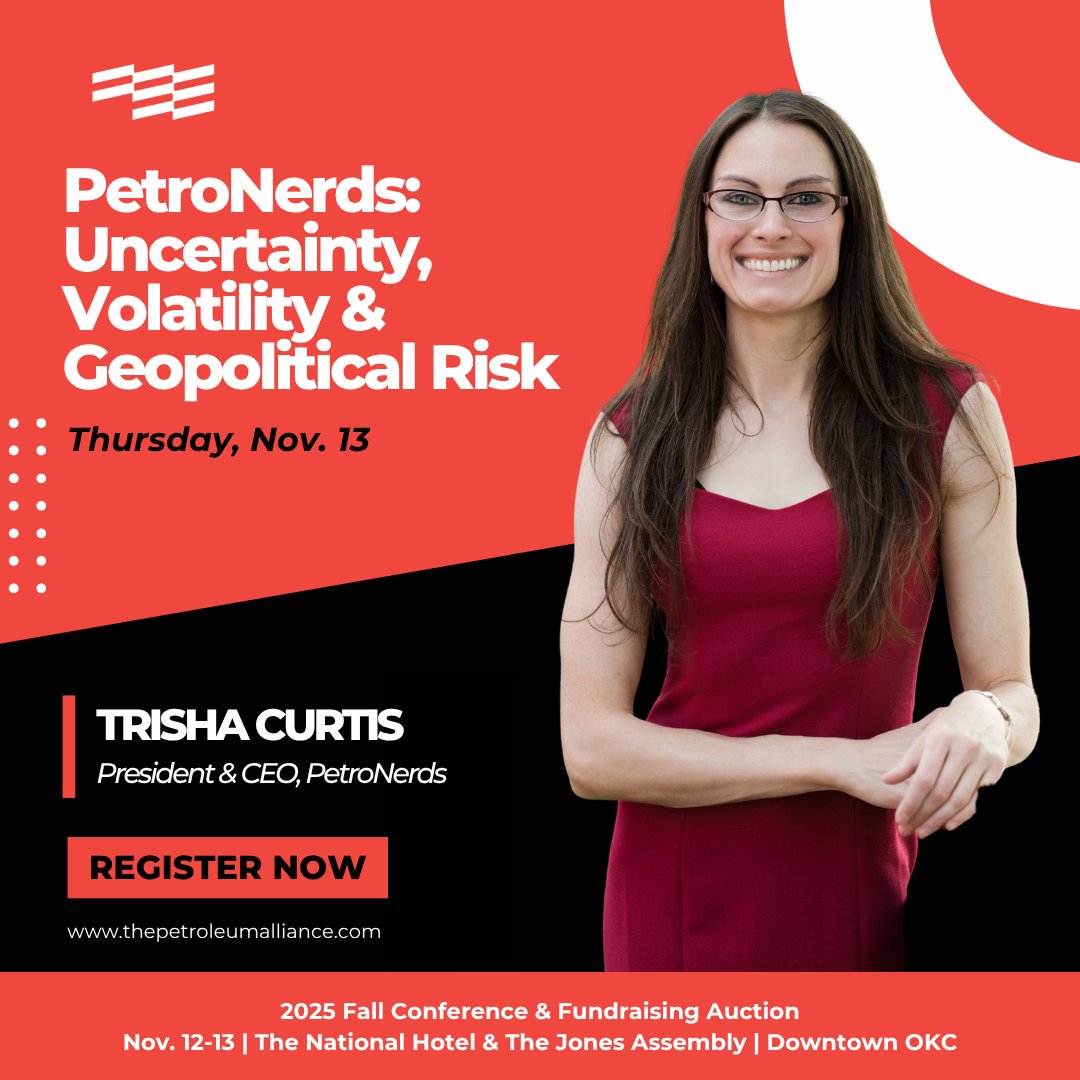 📢 Speaker Announcement 📢

Join us in welcoming back Trisha Curtis, President &amp; CEO of <a href="/petronerds/">PetroNerds</a>, to the Petroleum Alliance Fall Conference! 🙌 Her eye-opening session on volatility and geopolitical risk will be one for the books! 
  
Secure your spot: bit.ly/43lOtBx