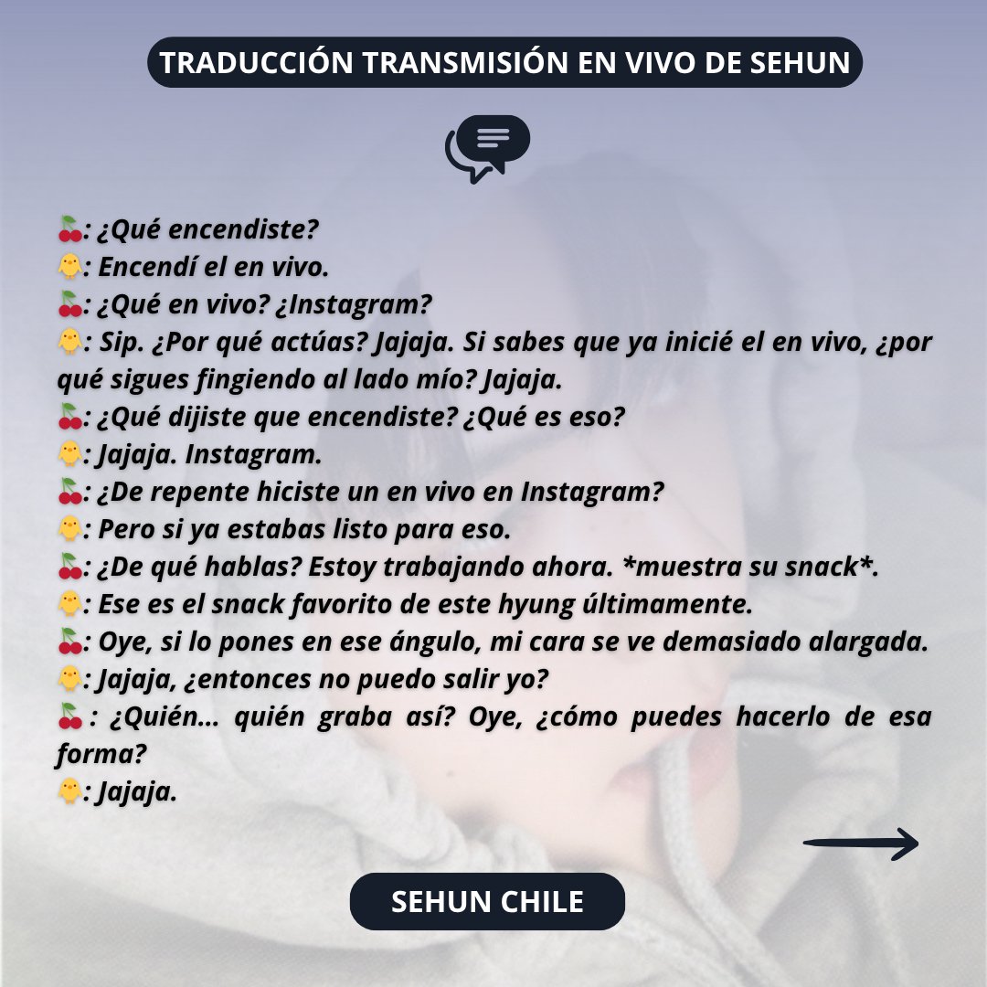 SeHunChile's tweet image. 251108 Traducción de la transmisión en vivo llevada a cabo el día de hoy por #SEHUN en su cuenta personal de Instagram junto a Chanyeol.

© oohsehun 

#WeAreOneEXO #EXO #엑소 #EXO_SC #오세훈 #吳世勛 #セフン #세훈_칠레