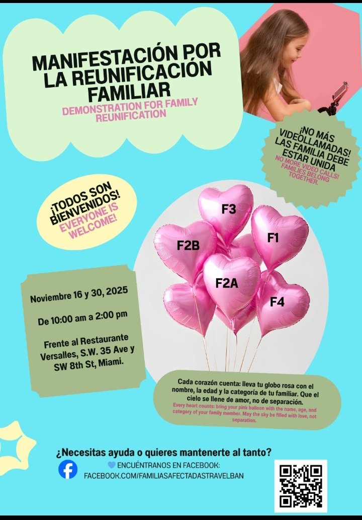 marlenezoila1's tweet photo. Juntos por la reunificación familiar, pedimos exención humanitaria.
#FamilyIsSacred
#PunishedForBeingLegal
#NoMoreTravelBanforFamilyReunification

@StateDept 
@RepMariaSalazar 
@SecRubio @RosaMariaPaya @Secrubioprivat
@realDonaldTrump
@WhiteHouse https://t.co/yJOuQ6HrUy