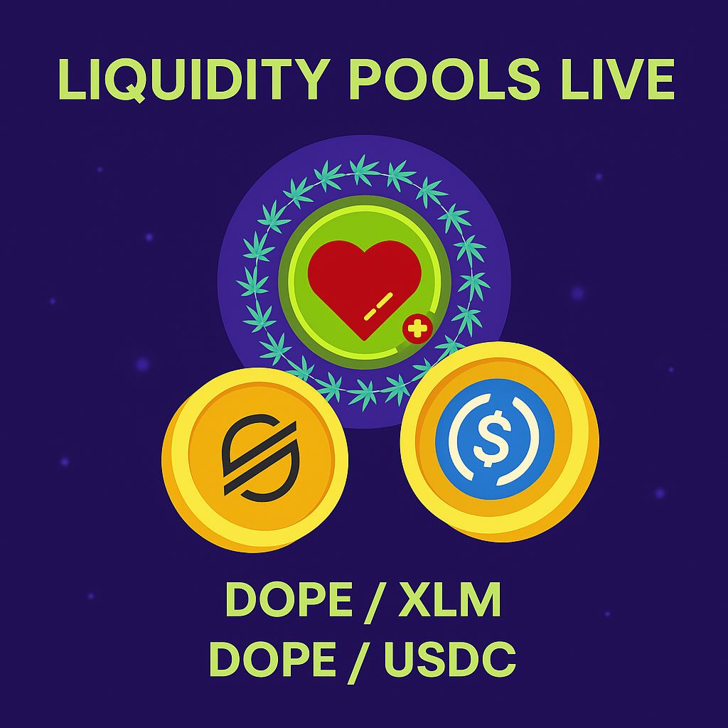 💧 Liquidity is live!  

$DOPE just launched its first two liquidity pools on Stellar 🚀  

🔹 DOPE / XLM: stellarx.com/amm/analytics/…
🔹 DOPE / USDC: stellarx.com/amm/analytics/…

More pools and partnerships coming soon — we’re just getting started 🔥

#Dopecredits #XLM #Crypto