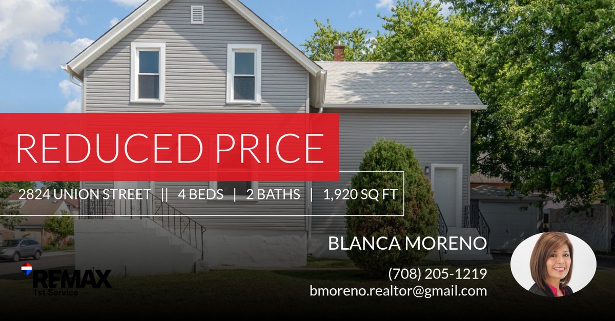 b_moreno19's tweet photo. 📍 Reduced Price 📍 This recently reduced home at 2824 Union Street in Blue Island won't last long, so, don't wait to set up a showing! Reach out here or at (708) 205-1219 for more information!

Blanca O. Moreno
Broker
RE/MAX 1st S... https://t.co/Y1AP8X9Wqn https://t.co/KHP23YrRS7