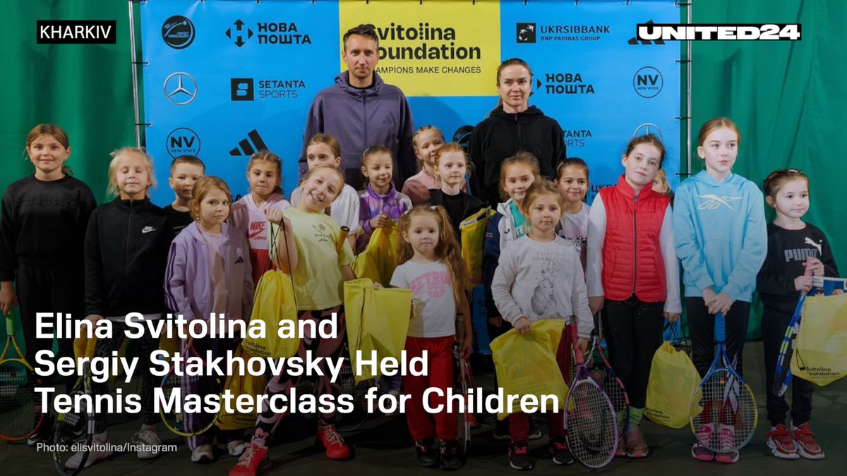 U24_gov_ua's tweet photo. Our ambassador @ElinaSvitolina and @Stako_tennis held a tennis masterclass for children near Kharkiv🎾🧵

Thank you to Elina and Sergiy for inspiring Ukrainian children to keep training and believing in their dreams, despite war.
💙💛 https://t.co/UB9Ff2BPUo