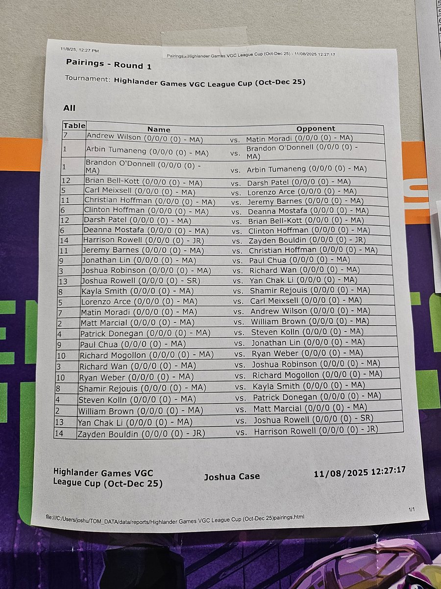 Round 1 of the 2025 Highlander Games VG Autumn League Cup at Boonton, NJ. Stream is on twitch.tv/HIVEvgc