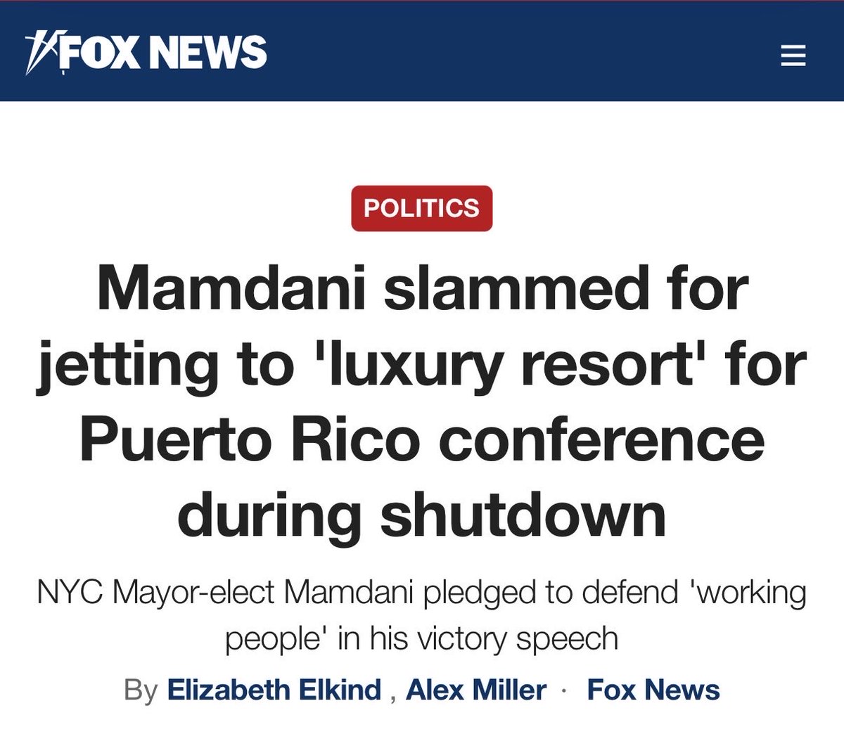 Nur zwei Tage nach seinem Wahlsieg und mitten im
Shutdown, unter dem vor allem die Arbeiterklasse in New York leidet, fliegt der selbsternannte Sozialist Mamdani in ein Luxus-Resort in Puerto Rico für eine Konferenz.

Auf der Website des Hotels wird es als „legendäres