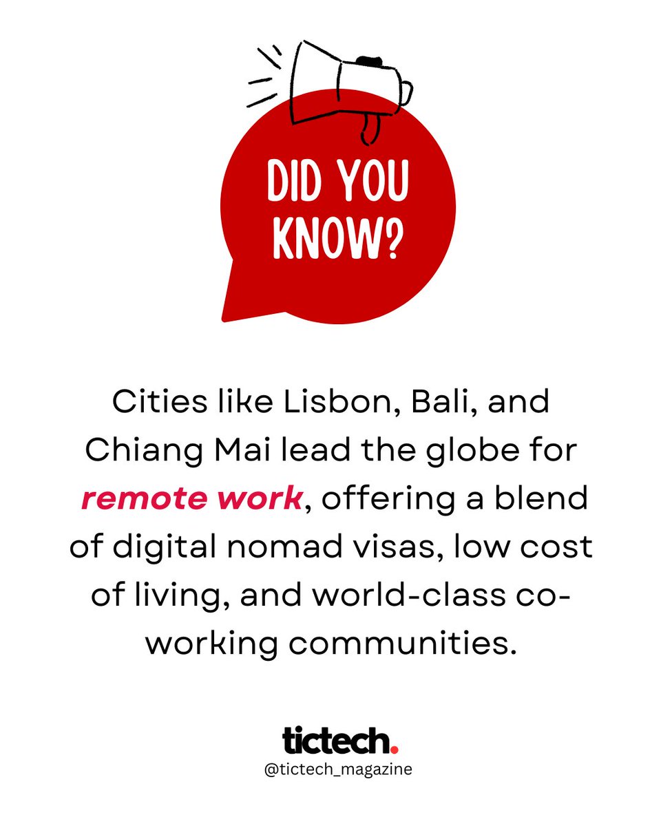 TicTechMagazine's tweet image. 🌎 Cities like Lisbon, Bali, and Chiang Mai lead the globe for remote work!

Watch Full video! 👇 
youtu.be/1KyX4ECx1ZQ?si…   

#DigitalTransformation #SmartOffice #TechWorkspace #DigitalNomad #RemoteWork #FuturisticOffice #CoWorkingSpace  #TICTECHMagazine
