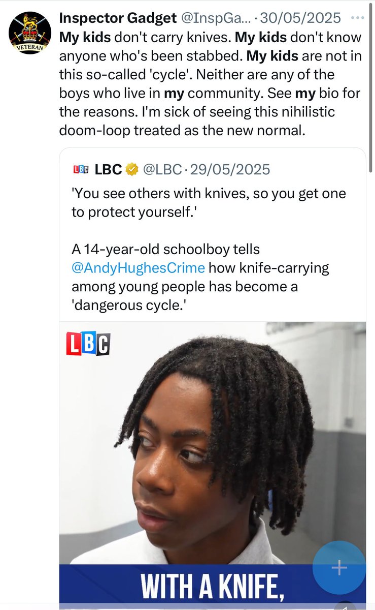 AVintenAuthor's tweet image. Inspector ‘my kids are fine so what’s the problem’ Gadget pretending to care about #knifecrime again.

#stopsearch