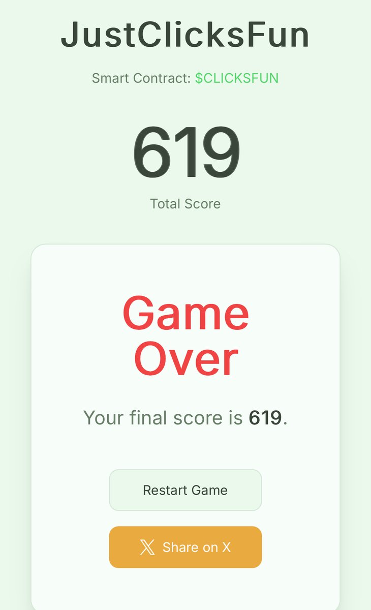 LurpyOnChain's tweet image. I scored 619 points in justclicks.fun! 🟢
Can you beat me? 😎

3pVigeH7Lu695h9JneCzUrWxMQ9Esz4uGebjvwYvzQnX

#JustProjectsFun #JustFun #JustClicksFun #ClicksFun #Memecoin #Crypto #PumpFun #Solana