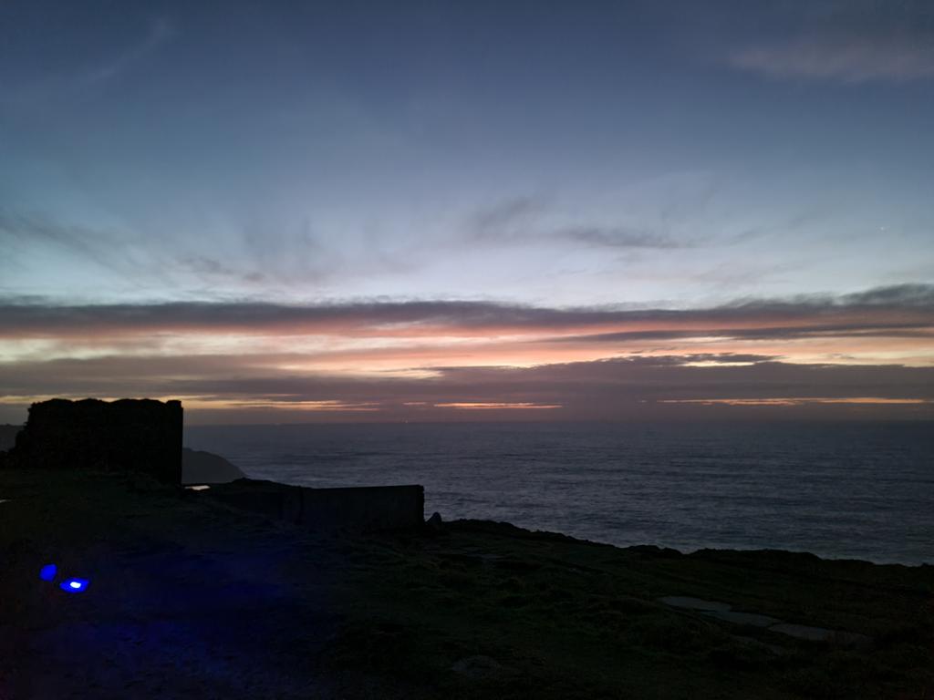 Evening walk, #Botallack. Missed sunset by haf an hour. Little blue glow is the light on Willow's harness.