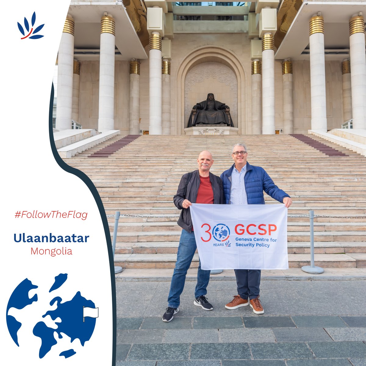 TheGCSP's tweet image. 🌍 Col (GS) Dr Laurent Currit and Lt Col Jost Grob proudly carried the GCSP 30th anniversary flag to Mongolia! 🌟

📍 Where? Ulaanbaatar

🎯 Why? For a reconnaissance tour in preparation for the 2nd International Defence Attaché Course in 2026

#GCSP30Years #FollowTheFlag