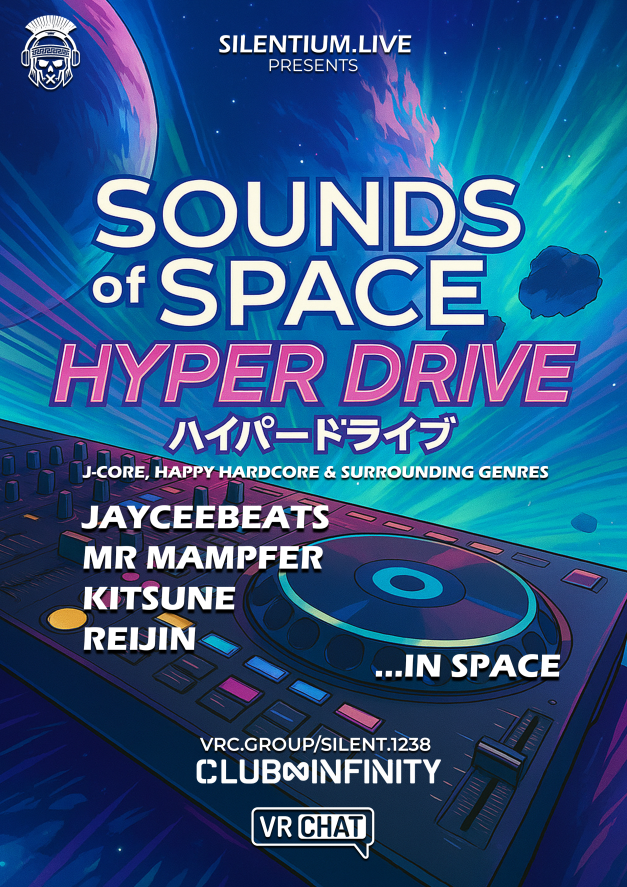 silentiumVR's tweet photo. π SOUNDS OF SPACE: HYPER DRIVE Tonight @ Club β Infinity in VRChat π
https://t.co/InIhBmoFgu
Weβre blasting HAPPY HARDCORE / J-CORE / HARDSTYLE straight through the cosmos.
@ JayCeeBeats
@ Mr_Mampfer
@KitsuneVRDJ
@ Reijin
#vrrave #spacerave #vrchat #vrparty #vj #vrdj https://t.co/Cn5frcBH0Q