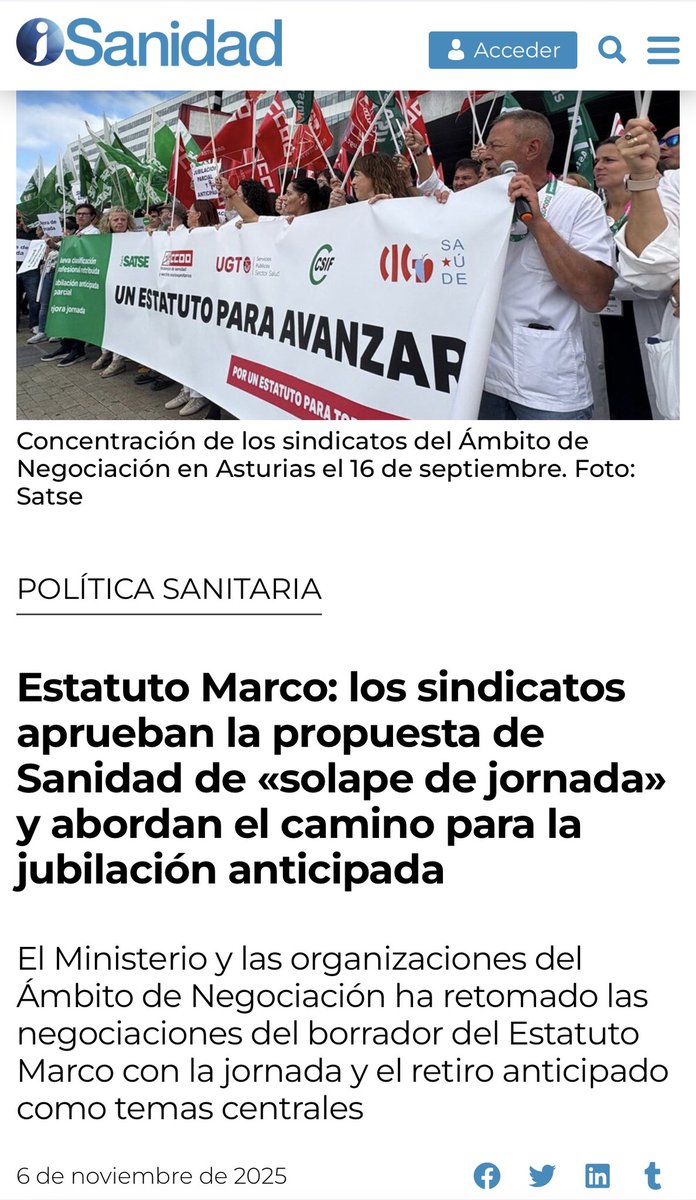 SATSE, CCOO, UGT, CSIF aprueban el solape de jornada para el personal en turnos.
¿Y los médicos?…🤔Exacto, se quedan fuera 😡
¿Entendemos por qué no podemos seguir más con este juego? ESTATUTO PROPIO YA

<a href="/mariajocesm/">María José García Mateos</a> <a href="/Estatuto_Medico/">ESTATUTO MEDICO YA</a> <a href="/vicentematas/">Vicente Matas</a> <a href="/DrMiguelLazaro/">Miguel Lázaro</a> <a href="/ceem_medicina/">CEEM</a>