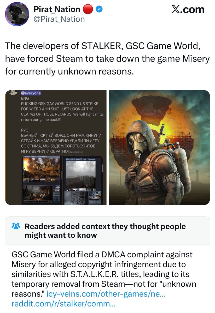 Well, STALKER is made by a Ukrainian company, and chunks of it got stolen by Russians. I don't blame them for being angry. 

Less in the Kremlin Coffers as a result...