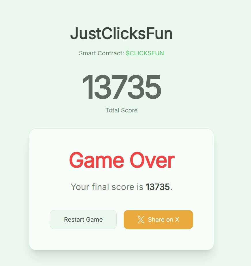JustProjectsFun's tweet image. I scored 13735 points in justclicks.fun! 🟢
Can you beat me? 😎

#JustProjectsFun #JustFun #JustClicksFun #ClicksFun #Memecoin #Crypto #PumpFun #Solana