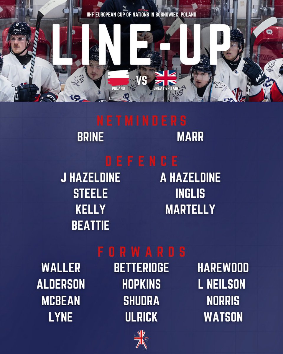 TeamGBicehockey's tweet photo. Line-up for GB's final game at the #IIHF European Cup of Nations. 🇬🇧

- Patrick Larkin misses out through injury
📺 https://t.co/NxHKAnPp58 https://t.co/MsVcD0Sox7