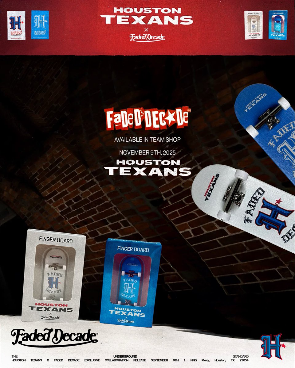 Our collaboration with the @houstontexans launches Sunday, November 9th in the Team Shop at NRG Stadium 🏈

The Drop is limited and available exclusively at NRG Stadium. Doors open at 9:30am 🏟️