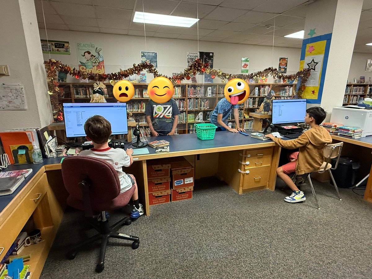 LibraryAHCES's tweet image. You know, my 5th grade library leaders also come in clutch by helping with our library circulation🥹! I’m AHmazed by all of my students, but seeing their growth from 1st grade to now, simply 🤯 me🫶🏼💙💛! #MulesUp 🫏 #TheirMaturity #Respect #Kindness #Responsibility 👏🏼