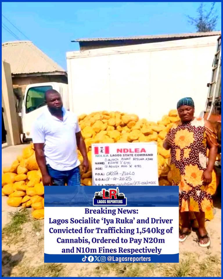 WISEWISDOM_2022's tweet image. *Lagos Socialite ‘Iya Ruka’ and Driver Convicted for Trafficking 1,540kg of Cannabis, Ordered to Pay N20m and N10m Fines Respectively* 

 *The Federal High Court in Lagos has convicted popular socialite Fayisara Ajoke Opaleye, widely known as Iya Ruka, along with her driver,…