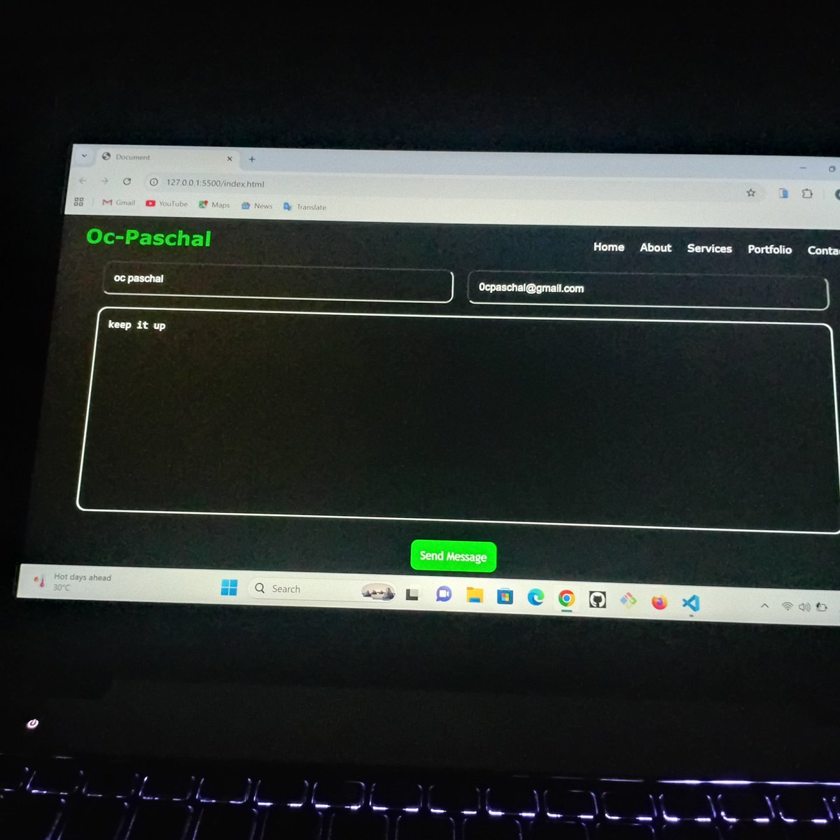 Oc_paschal_code's tweet image. Day 39 Learning JavaScript.
Hello everyone, I’ve successfully completed the contact form, and it is now fully functional. The issue I encountered yesterday was due to missing name attributes in the input fields, which I have resolved.  I also worked on the footer section.