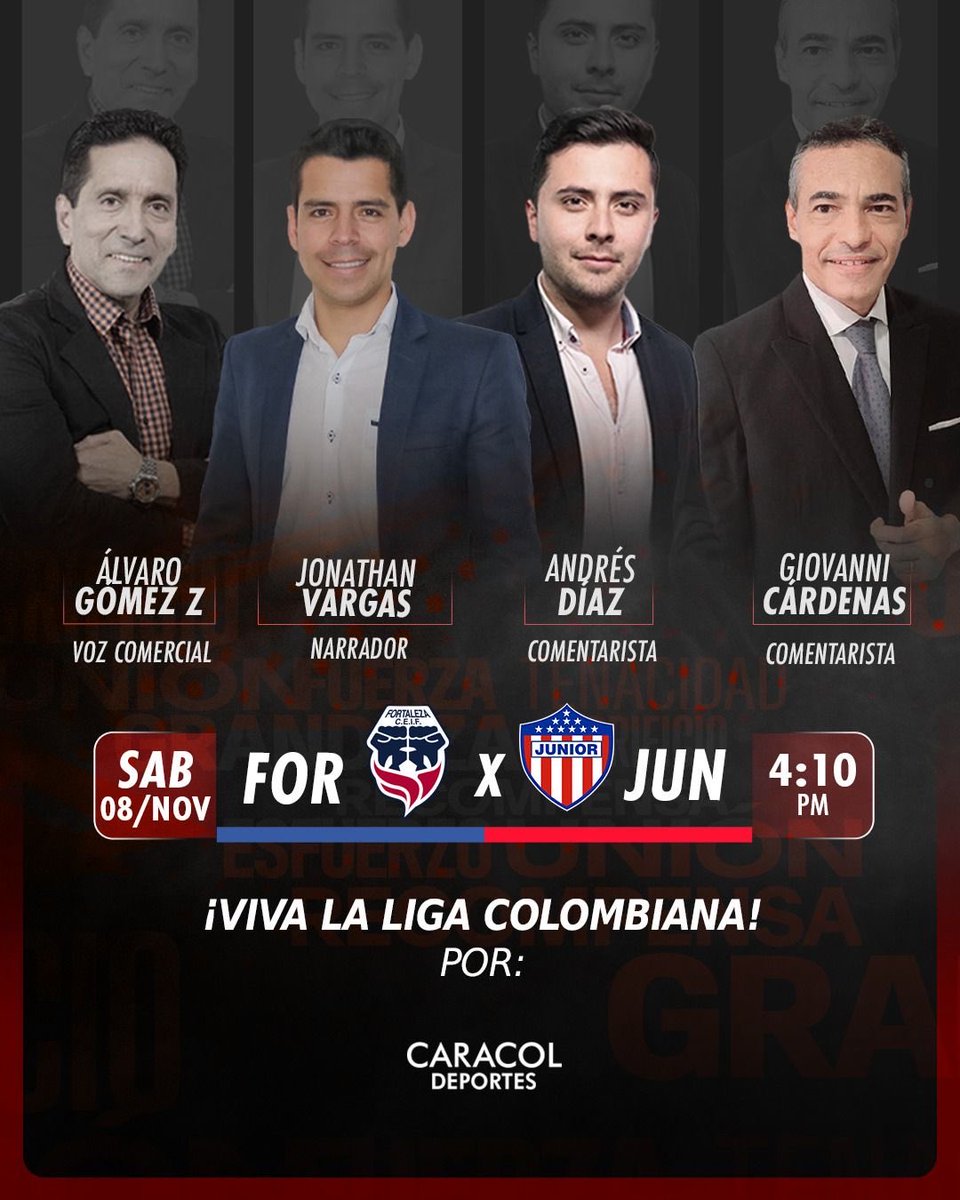 ⚽️🤩 ¡Partidazo en la capital del país entre Fortaleza y Junior de Barranquilla!

📻 Viva las emociones del partido por #ElFenómenodelFútbol de Caracol Radio

Relata: <a href="/Jonavargasva/">jonathan vargas</a>

Comentan: <a href="/andresdiaz9/">Andrés Felipe Díaz</a> y <a href="/Giocardenase/">Giovanni Cárdenas Eckardt ⚽️🔴</a> 

Voz comercial: <a href="/gomezzafra/">Alvaro Gómez Zafra</a>