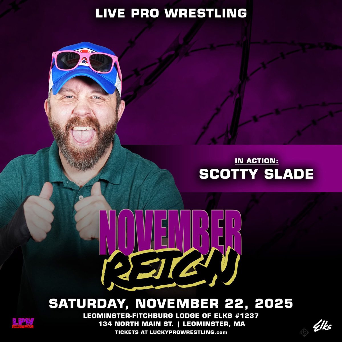 LProWrestling's tweet image. Lucky Pro Wrestling presents &quot;November Reign&quot; on Saturday, Nov 22 at the Elks Hall (134 N Main St) in Leominster, MA. Doors open at 6:30PM; live wrestling at 7:30PM.
Tickets for this event are just $15!
luckyprowrestling.com