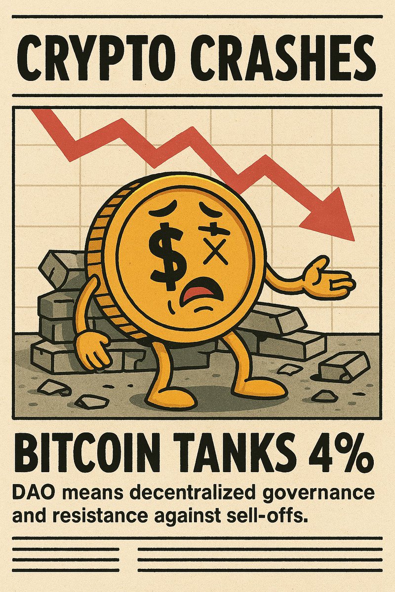 TajmToken's tweet photo. 📉 Crypto Market Update – Bitcoin Drops Below $102K, Ethereum Slides, Liquidations Surge

The crypto market is bleeding again. Bitcoin has dropped 3.73% to $101,616, while Ethereum plunged 5.98% to $3,297. Altcoins like SOL, XRP, and DOGE are also down, with total market capitalization falling 4% to $3.45 trillion.

🔥 Key Drivers Behind the Crash:

- Macroeconomic pressure: Weak U.S. manufacturing data (ISM PMI) signals economic slowdown, triggering sell-offs.
- ETF outflows: Spot Bitcoin and Ethereum ETFs saw significant withdrawals, indicating bearish sentiment.
- Whale activity: Large holders are booking profits, adding to downward pressure.
- Overleveraged traders: Over $1.27 billion in liquidations hit more than 339,000 traders in 24 hours.

🧠 Educational Insight: What Is a DAO?

A DAO (Decentralized Autonomous Organization) is a blockchain-based governance system where decisions are made collectively by token holders. Instead of relying on centralized leadership, DAOs use smart contracts and voting mechanisms to manage funds, upgrades, and community direction.

✅ Benefits of DAOs:
- Transparency: Every vote and transaction is publicly verifiable.
- Security: Funds are locked and governed by code, not individuals.
- Resilience: No single point of failure—communities govern themselves.

In volatile markets like today’s, DAOs offer a decentralized alternative to traditional finance, empowering users to shape their ecosystem with accountability and sovereignty.
#Bitcoin #Ttaj #Ttaj_Community