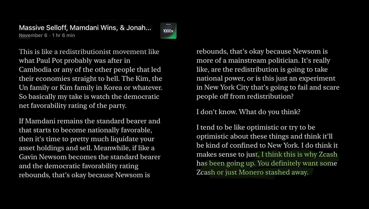 redphonecrypto's tweet image. Why tf are privacy coins like $ZEC, $RAIL, and $XMR going on insane runs rn?

A huge part of it is just a trade (i.e., the hot pot of crypto money that rotates around every few months). But I think there are at least two actual “fundamental” narratives at work:

1. TradFi bros…