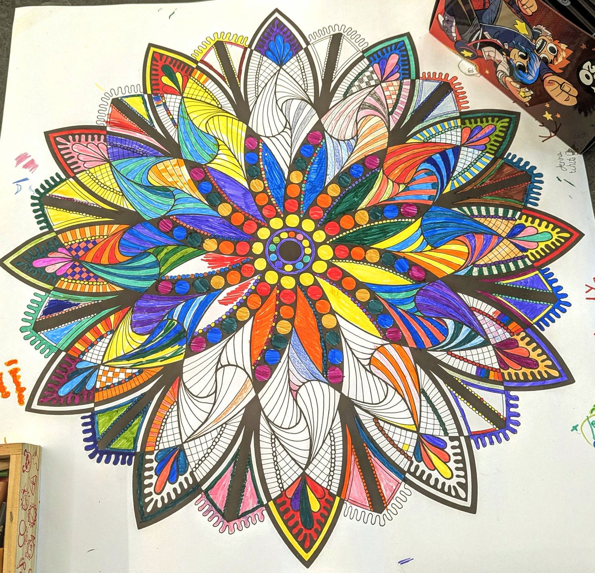 chinmayz's tweet image. Kids had a blast coloring this dazzling mandala @HopkintonPLMA today. Huge thanks to our spirited library crew for inspiring artists of all ages🖍️ #LibraryMagic
