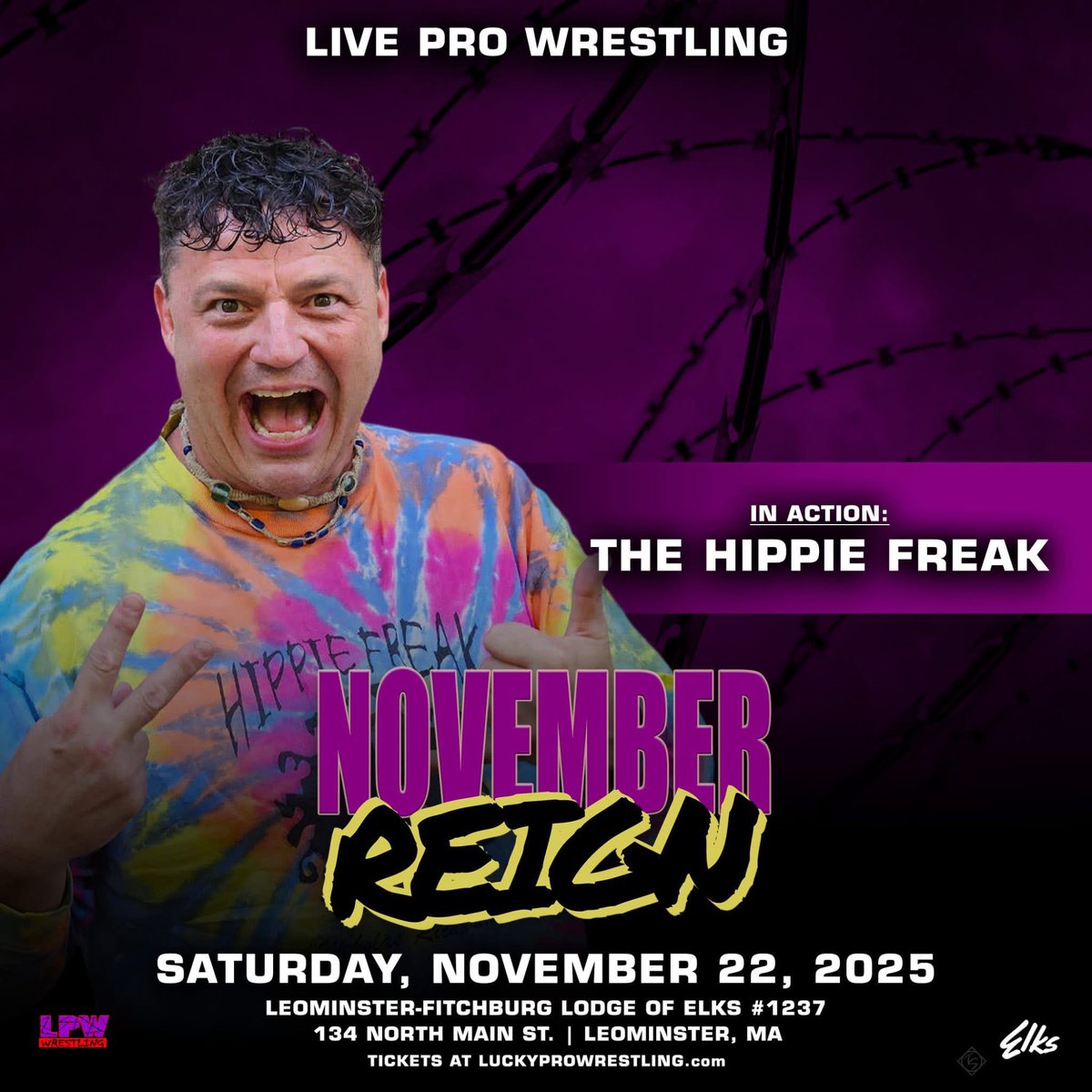 LProWrestling's tweet image. Lucky Pro Wrestling presents &quot;November Reign&quot; on Saturday, Nov 22 at the Elks Hall (134 N Main St) in Leominster, MA. Doors open at 6:30PM; live wrestling at 7:30PM.
Tickets for this event are just $15!
luckyprowrestling.com