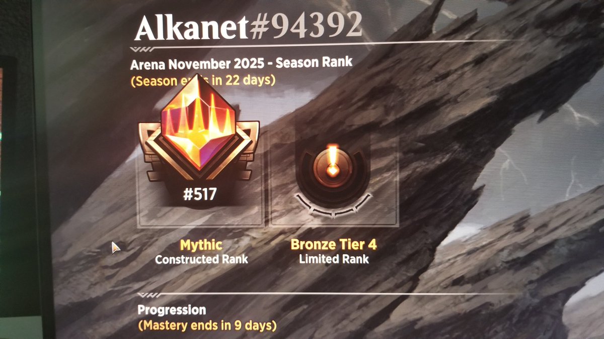 Hi_Im_Sunfish's tweet photo. Coming out of hibernation to swang my nuts

Hit my highest goal in Arena. Slammed into mythic from Diamond at top ~500 (#517) with a deck that is *completely* my own. No better feeling than blowing out the meta with something no one has done

 I'm really proud of myself 💪😎🤙 https://t.co/NVRYAkhVib