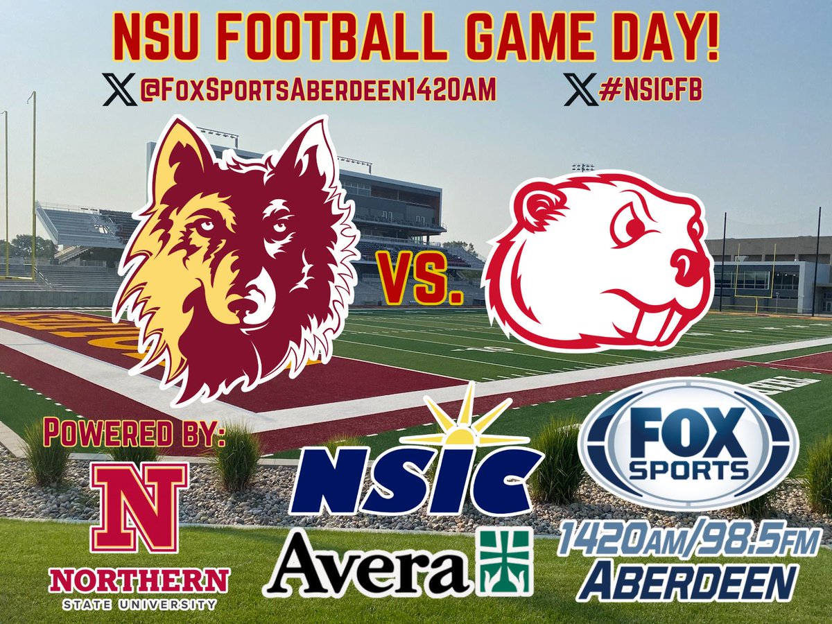 It's Northern State Football Game Day!
#NSICFB
Presented by Avera Health.
SENIOR DAY.
<a href="/NSUWolves_FB/">Northern State Football🐺 🏈</a> vs. <a href="/MSUBeaversFB/">Minot State Football</a>
Pregame at 1:15p &amp; Kickoff at 2p. 
📹ow.ly/KZSZ50WEOG3
📻ow.ly/nEvo50WEOG2
🎙️<a href="/DavidTukesbrey/">David Tukesbrey🎙</a> &amp; @The_Cobra66
📍Dacotah Bank Stadium; Aberdeen, SD