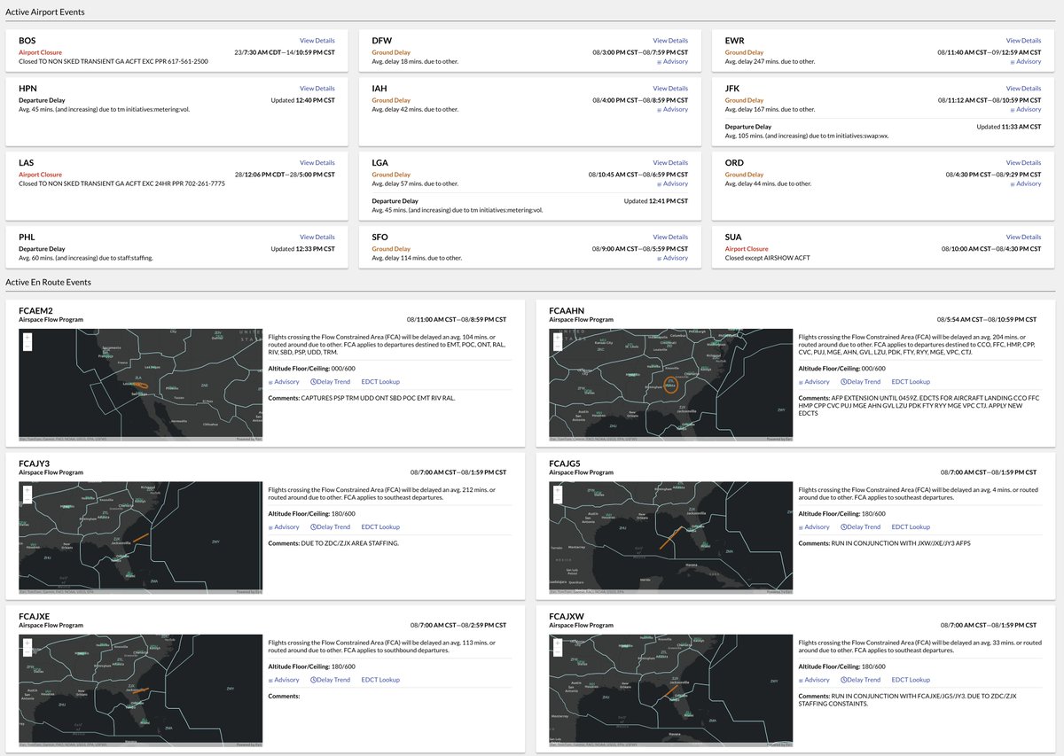This is the FAA operations plan that just went into place as of 1900 UTC. A  growing list of staffing triggers throughout the day and airspace flow  programs are in place.