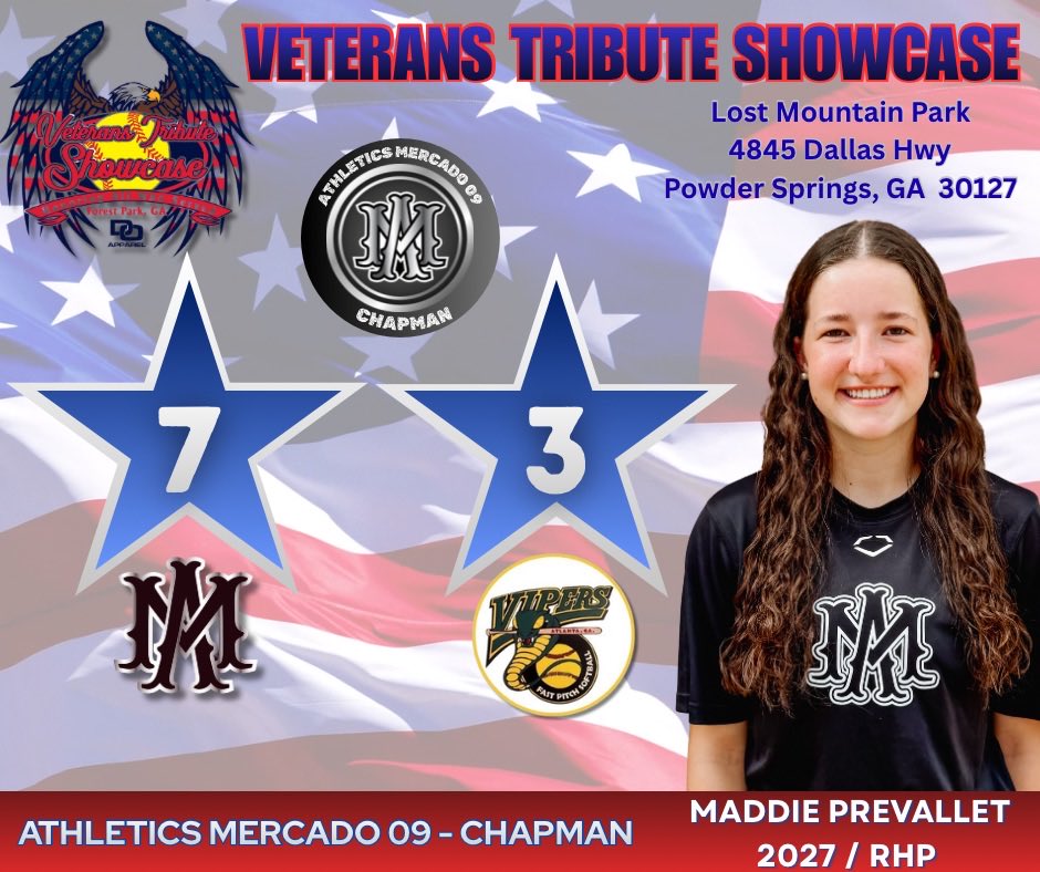 AM09Chapman's tweet image. Game 1 Win at Veterans Tribute Showcase 

@LineDsoftball @ExtraInningSB @SoftbalAmerica @MercadoAcademy @CoachKayChap @coachmmcguire