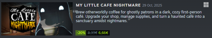 Our dark &amp; cozy cafe sim My Little Cafe Nightmare is on Sale until tomorrow, November 12!
