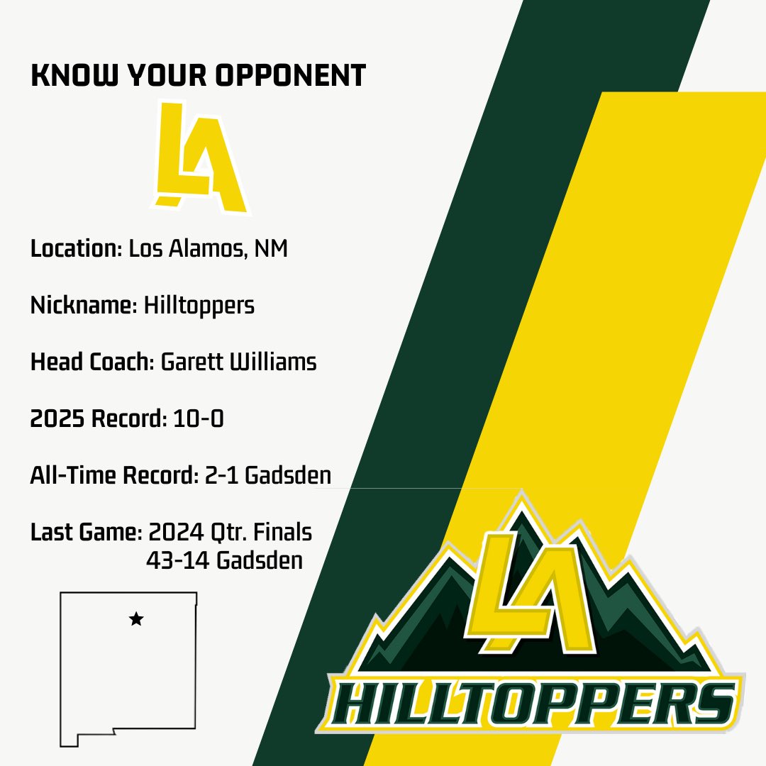 Gadsden vs. Los Alamos will take place Saturday, November 15th at 12 PM at Sullivan Field! #HailGadsden