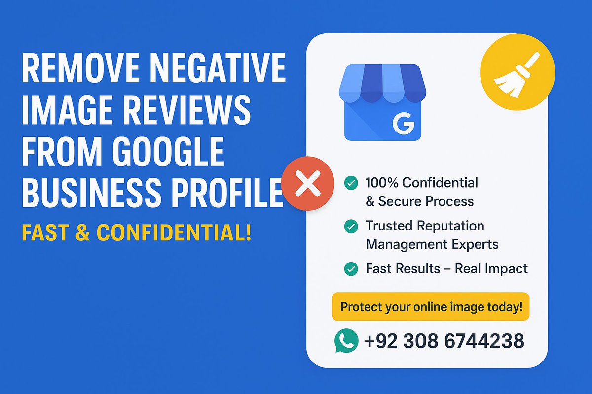 DMCATakedown1's tweet photo. 🧹 Remove Negative Image Reviews from Google Business Profile – Fast & Confidential!

Are negative image reviews hurting your Google Business reputation?
We professionally remove fake, harmful, or unwanted image reviews from Google Business Profiles — safely, quickly, and confidentially.

✅ 100% Confidential & Secure Process
✅ Trusted Reputation Management Experts
✅ Fast Results – Real Impact

Protect your online image today!
📞 WhatsApp: +92 308 6744238

#ReputationManagement #GoogleReviewRemoval #ImageReviewRemoval #OnlineReputation #RemoveBadReviews #BusinessProfileCleanup #FakeReviewRemoval #GoogleBusinessHelp #ReputationProtection #DigitalCleaning #BrandReputation #OnlineImageProtection